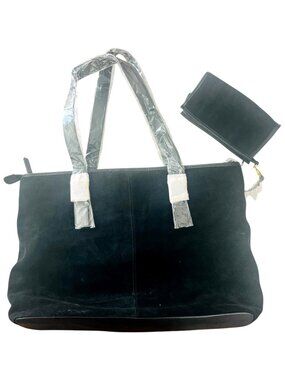 LEVENGER Black Suede Carry Purse / Tote and Wallet - NEW